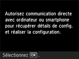 Écran Configuration sans câble : permet la communication directe avec un ordinateur ou un smartphone, etc., pour récupérer les informations de paramétrage et la configuration.